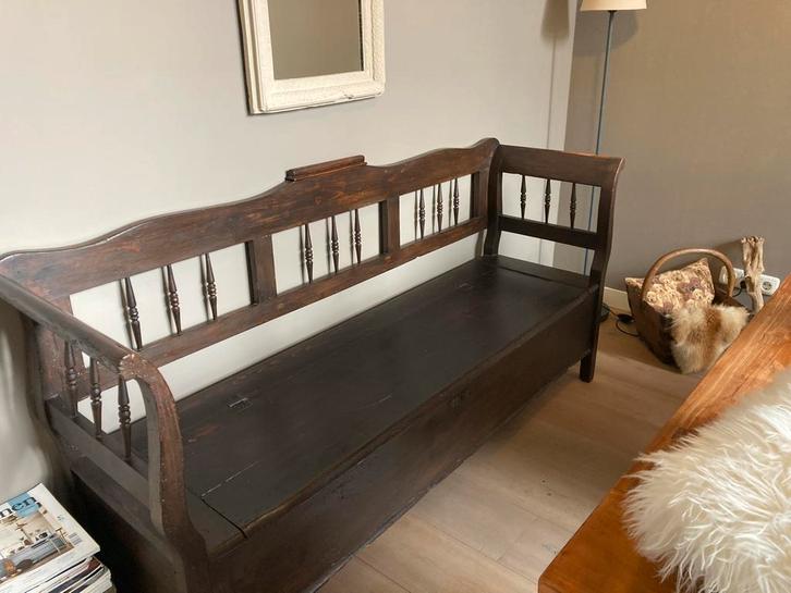 Antieke Klepbank in Originele Staat, Antiek en Kunst, Antiek | Meubels | Stoelen en Banken, Ophalen of Verzenden