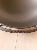 Le Creuset blauwe wok, Huis en Inrichting, Keuken | Potten en Pannen, Ophalen of Verzenden, Zo goed als nieuw, Wok, Gietijzer