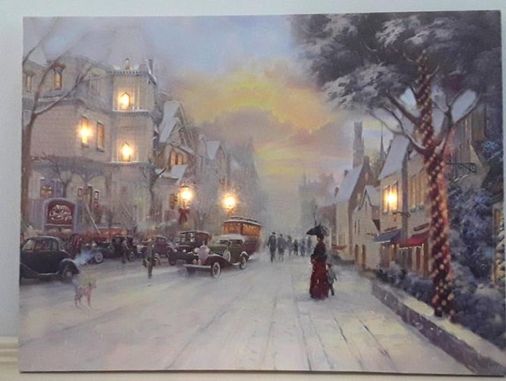 Canvas schilderij met ledverlichting - kersttafereel / winte, Diversen, Kerst, Nieuw, Ophalen of Verzenden