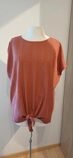 Cognac kleurig shirt, strik onder, kort mouwtje, maat L, Kleding | Dames, Tops, Ophalen of Verzenden, Zo goed als nieuw, Bruin