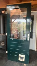 Houten Buitendeur met Glas en Kattenluik, Doe-het-zelf en Verbouw, Ophalen, Gebruikt, 80 tot 100 cm, 200 tot 215 cm