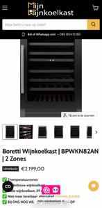 Boretti Wijnkoelkast bijna nieuw, Witgoed en Apparatuur, Koelkasten en IJskasten, Ophalen, Zonder vriesvak, 120 tot 140 cm, 60 cm of meer