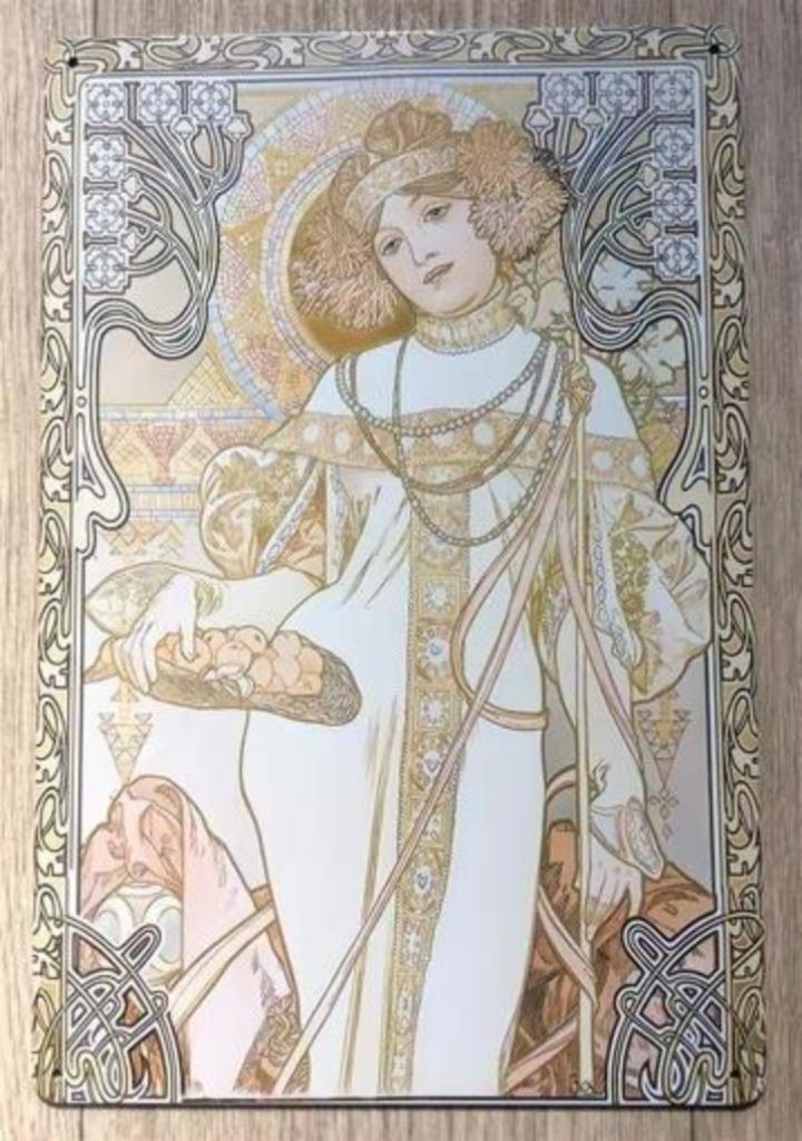 ALPHONSE MUCHA art Jugendstil Metalen Wandbord, Huis en Inrichting, Woonaccessoires | Wanddecoraties, Nieuw, Verzenden