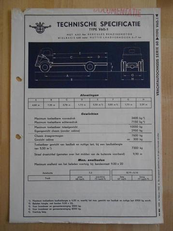DAF V60 - 1 Technische Specificatie folder 1953 Kikker V 60 beschikbaar voor biedingen