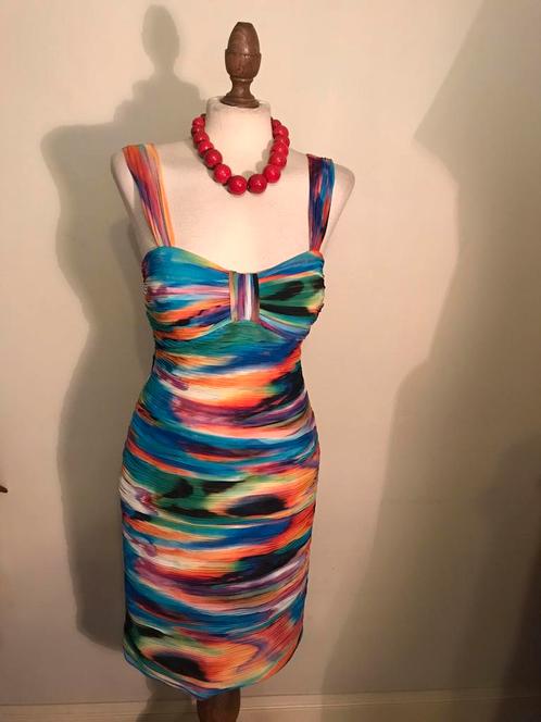 GINO CERRUTI DRESS EXCLUSIVE KLEURRIJK, Kleding | Dames, Jurken, Zo goed als nieuw, Maat 38/40 (M), Overige kleuren, Knielengte