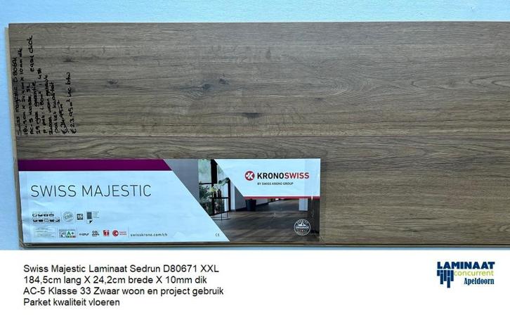 Swiss Majestic Laminaat Sedrun Oak 184,5cm X 24,2cm brede, Huis en Inrichting, Stoffering | Vloerbedekking, Nieuw, Laminaat, Bruin