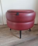 Rode Vintage naaipoef bordeaux rood, Ophalen, Minder dan 50 cm, Rond, Minder dan 50 cm