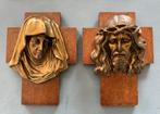 Antieke bronzen wand reliëf van Jezus en Maria, Antiek en Kunst, Antiek | Religie, Ophalen of Verzenden