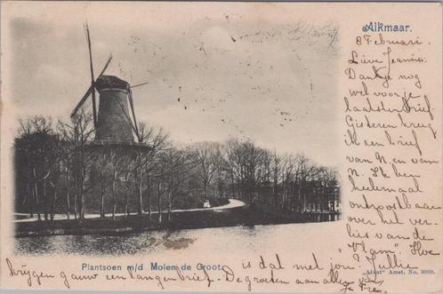 Alkmaar - Plantsoen met molen de Groot - Vivat No. 3009, Verzamelen, Ansichtkaarten | Nederland, Gelopen, Noord-Holland, Voor 1920