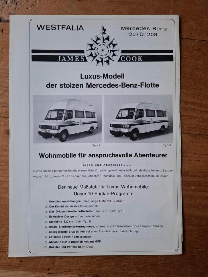 Mercedes-Benz 207 D / 208 " James Cook " Westfalia folder, Boeken, Auto's | Folders en Tijdschriften, Gelezen, Mercedes, Ophalen of Verzenden