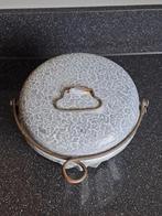 Mooi emaille grijsgewolkte poffert., Ophalen of Verzenden