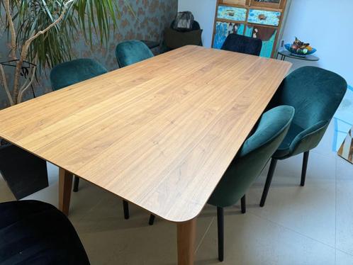 Eettafel noten met 6 stoelen, Huis en Inrichting, Tafels | Eettafels, Gebruikt, 50 tot 100 cm, 200 cm of meer, Vijf personen of meer