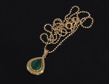 Smaragd edelsteen hanger 18 karaats ketting goud dames luxe beschikbaar voor biedingen