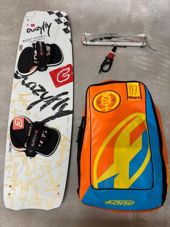 F-One Bandit 7m + Crazyfly 130x39 + F-One Bar, Watersport en Boten, Kitesurfen, Gebruikt, Kitesurf-set, 7 m², Twintip, Ophalen