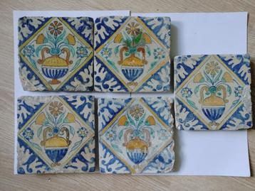 5X polychrome kwadraattegel /tegel Bloemen in vaas +/-1625 beschikbaar voor biedingen