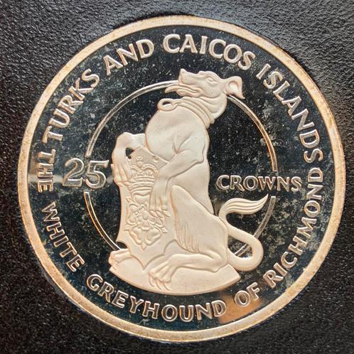Turks & Caicos 25 Crowns 1978 greyhound 43,65 .925 zilver, Postzegels en Munten, Munten | Amerika, Midden-Amerika, Zilver, Ophalen of Verzenden