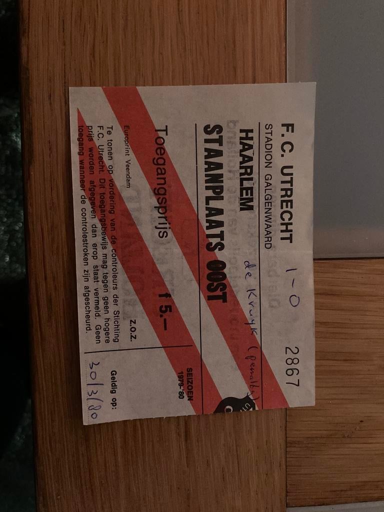 TICKET FC UTRECHT-HAARLEM 79-80, Verzamelen, Sportartikelen en Voetbal, Ophalen of Verzenden, Zo goed als nieuw, F.C. Utrecht