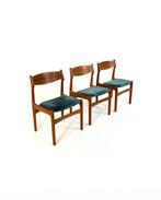 Set van 3 vintage Deense eetkamerstoelen, Erik Buch ‘70, Huis en Inrichting, Stoelen, Hout, Ophalen of Verzenden, Zo goed als nieuw