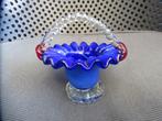 Boheems antiek glas, bloemen mandje, blauw rood en helder, Ophalen of Verzenden