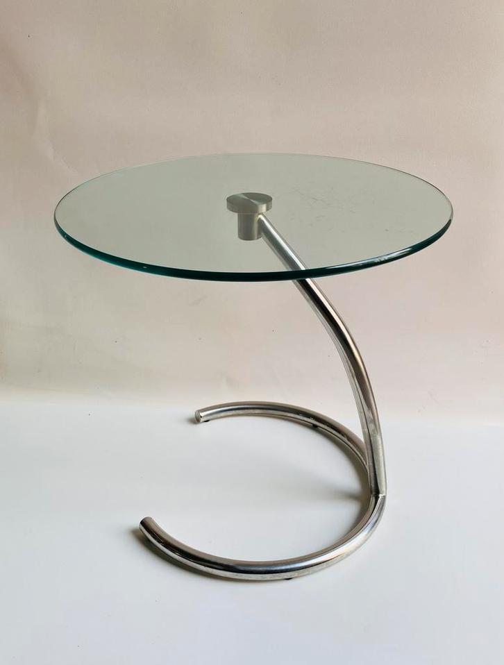 Jaren 80 bijzettafel van glas en chroom, Verzamelen, Retro, Huis en Inrichting, Ophalen