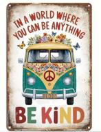 Nieuw! Vintage metalen tekstbord - Hippie Volkswagen Bus, Ophalen of Verzenden, Nieuw