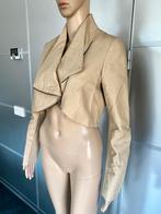 J114 echt-leren kort jasje mt 34 bolero blazer colbert beige, Beige, Ophalen of Verzenden, Zo goed als nieuw, Jasje