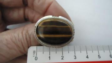 prachtige grote zilver ring met tijgeroog steen  beschikbaar voor biedingen
