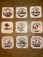 Antieke Mangaan Tegel tegels Delfts Blauw Set van 9, Antiek en Kunst, Antiek | Wandborden en Tegels, Ophalen of Verzenden