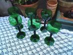 Antieke groene glazen gedraaide hals 6st zeer mooi Miekje, Ophalen of Verzenden