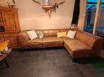 Goossens Marshall Hoekbank Leder Buffalo Bruin + Hocker, Huis en Inrichting, Ophalen, Gebruikt, Hoekbank, 300 cm of meer