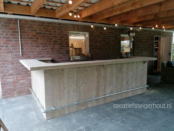 Bar steigerhout l vorm buitenbar buis koelkast ruimte tuin, Huis en Inrichting, Overige Huis en Inrichting, Nieuw, Ophalen of Verzenden