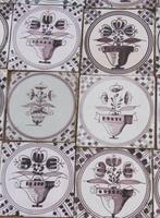 45 st. antieke bloempot in cirkel tegels wandtegel mangaan, Ophalen