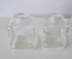 Twee glazen vaasjes, Overige kleuren, Ophalen of Verzenden, Minder dan 50 cm, Glas
