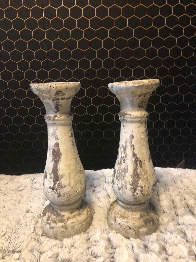 Set van 2 vintage kandelaars, Wit, Ophalen of Verzenden, Zo goed als nieuw, Metaal