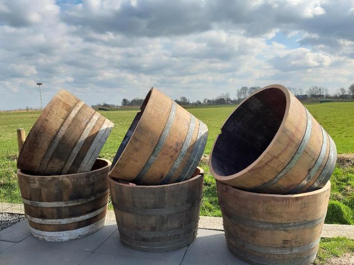 Eikenhouten Wijnvat Bloembak Minivijver 112 Liter, Tuin en Terras, Bloembakken en Plantenbakken, Nieuw, Hout, Balkon, Tuin, 30 tot 60 cm