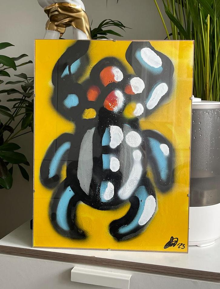 Graffiti schilderij Abstract “Egyptian Bug” met lijst, Antiek en Kunst, Kunst | Schilderijen | Abstract, Ophalen of Verzenden