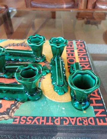 Franse brocante kandelaars kandelaar barbotine 2 stuks  beschikbaar voor biedingen