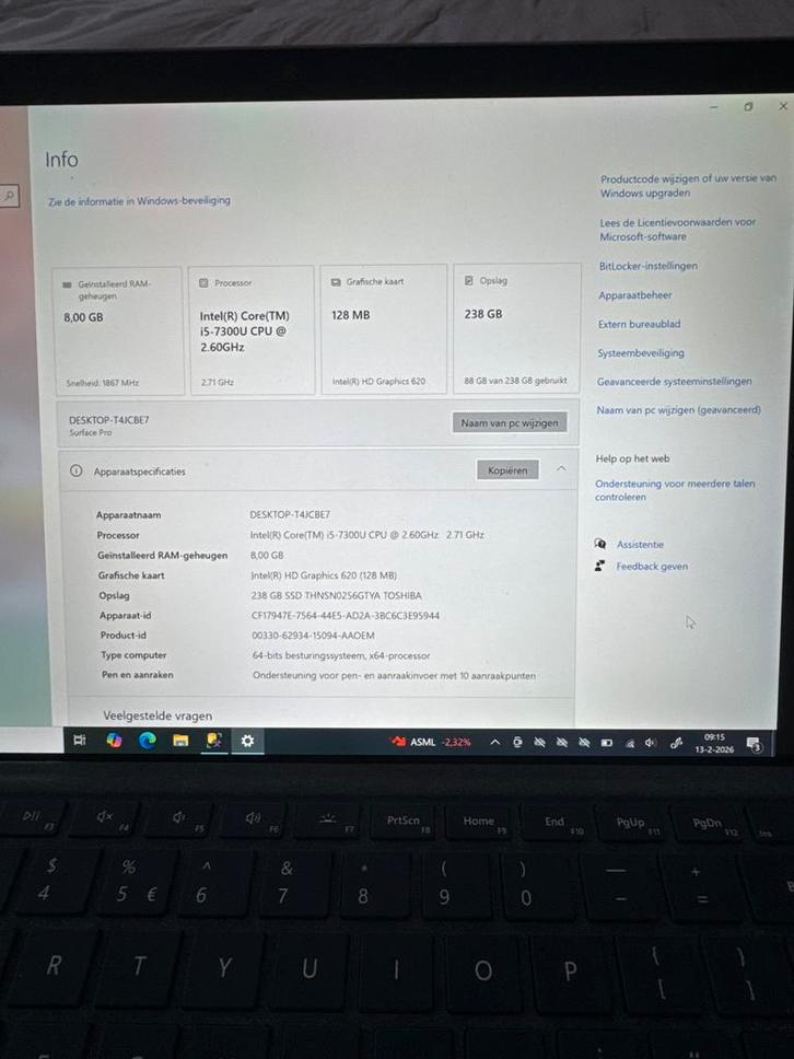 Microsoft Surface Pro 7 - i5, 8GB RAM, 238GB SSD, Computers en Software, Windows Laptops, Gebruikt, 13 inch, SSD, 2 tot 3 Ghz