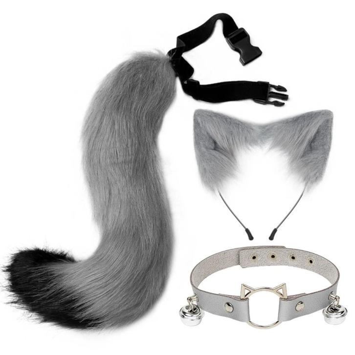 Grijze Vossenstaart Oren En Halsband Furry Fursuit Staart, Hobby en Vrije tijd, Kostuums, Theaterbenodigdheden en LARP, Nieuw