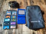 Blauwe Gameboy advance SP met oplader & 10 spellen & tasje, Spelcomputers en Games, Spelcomputers | Nintendo Game Boy, Ophalen of Verzenden