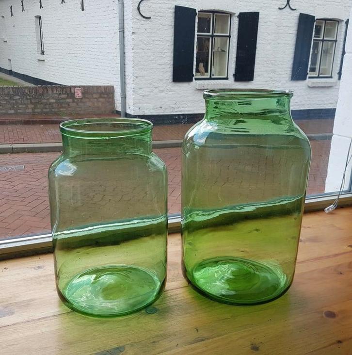 Groot formaat Groene Glazen Vaas. Mondgeblazen., Antiek en Kunst, Antiek | Glas en Kristal, Ophalen of Verzenden