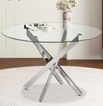 GEZOCHT glazen ronde eettafel met zilveren onderstel, Huis en Inrichting, Tafels | Eettafels, Ophalen, 100 tot 150 cm, Rond, Vijf personen of meer
