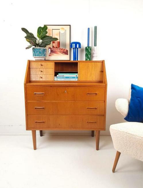 Vintage deense teakhouten secretaire | wandkast | ladenkast, Verzamelen, Retro, Huis en Inrichting, Ophalen of Verzenden