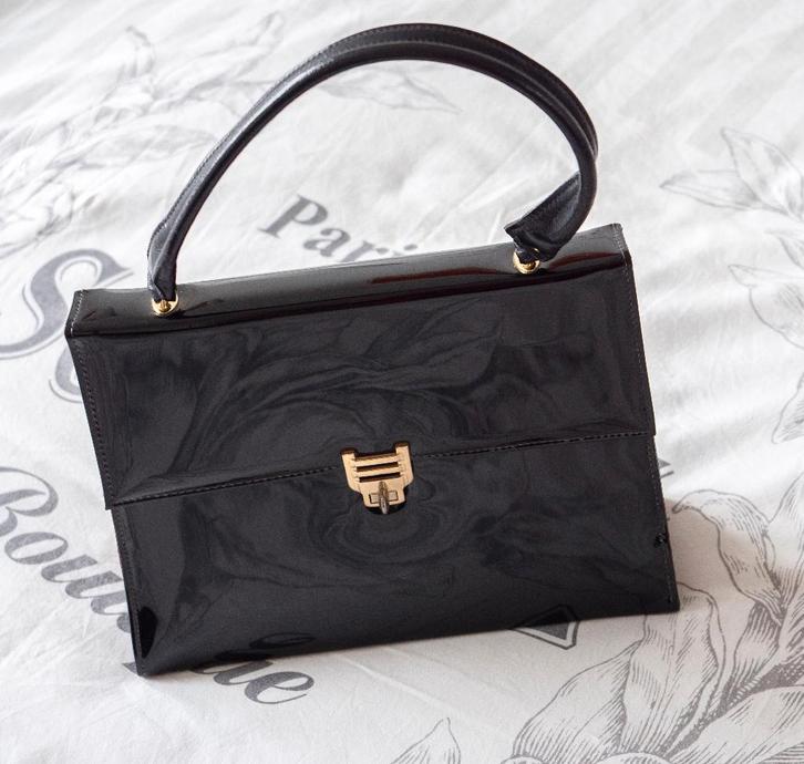 Vintage dames handtas - Zwart lak, Sieraden, Tassen en Uiterlijk, Tassen | Damestassen, Zo goed als nieuw, Handtas, Zwart, Ophalen of Verzenden