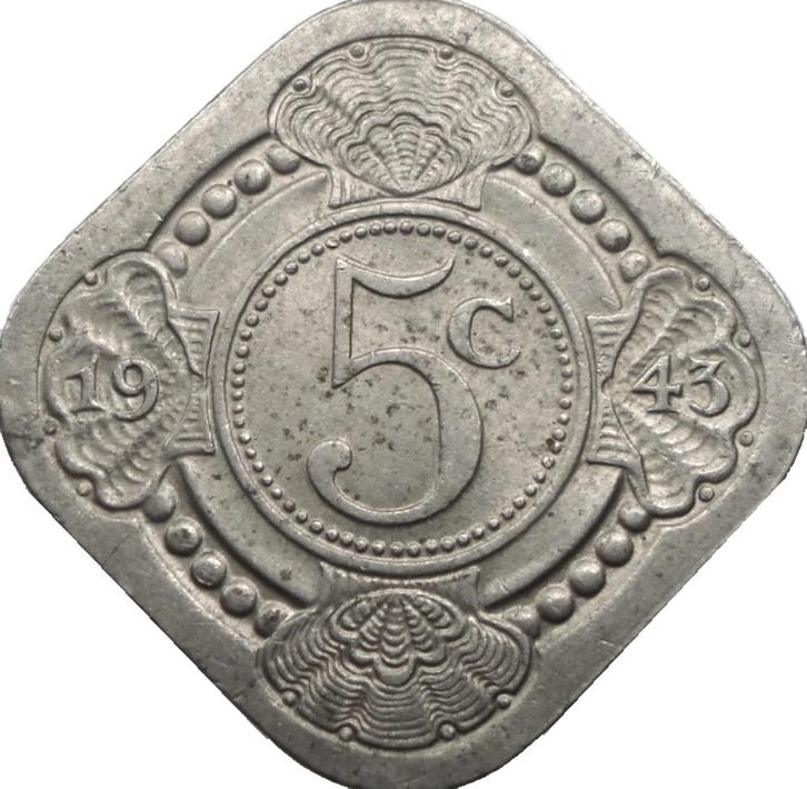 Nederland 5 cent 1943, Postzegels en Munten, Munten | Nederland, Losse munt, 5 cent, Koningin Wilhelmina, Ophalen of Verzenden