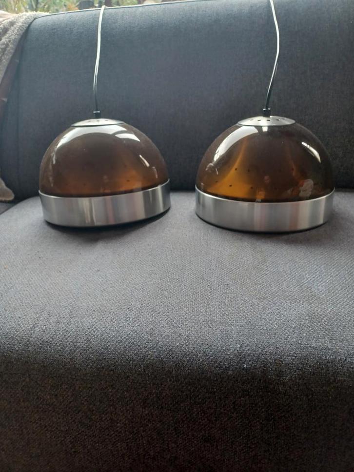 2 Dijkstra Plafondlampen - Vintage Design, Huis en Inrichting, Lampen | Hanglampen, Gebruikt, Minder dan 50 cm, Glas, Metaal, Ophalen of Verzenden
