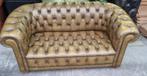 Oud Engelse Chesterfield bank olijfgroen leer + BEZORGING, Ophalen of Verzenden