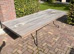 Tuin tafel stalen onderstel en houten blad, Ophalen of Verzenden, Gebruikt, Rechthoekig, Hout