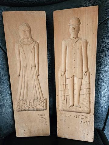 Volkskunst Speculaas plank koekplank Man en Vrouw - 1910 beschikbaar voor biedingen