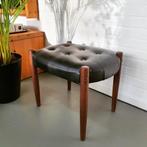 Vintage Deens design Kruk Footstool Voetenbank leer teak, Minder dan 50 cm, Ophalen of Verzenden, Zo goed als nieuw, X